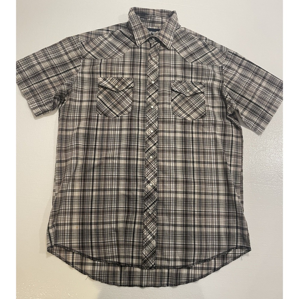 Mens WRANGLER Western Plaid Wear Shirt Pearl Snaps 16.5 Tall